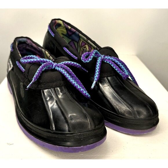 Kamik Womens Boots Duck Bootie Lined Lace Up Snow Mud Rain Black Purple Size 8 - Picture 1 of 10